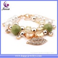 Green beads high quality 18k gold plated cheap pearl jewelry bracelet ( YWH5056-2)